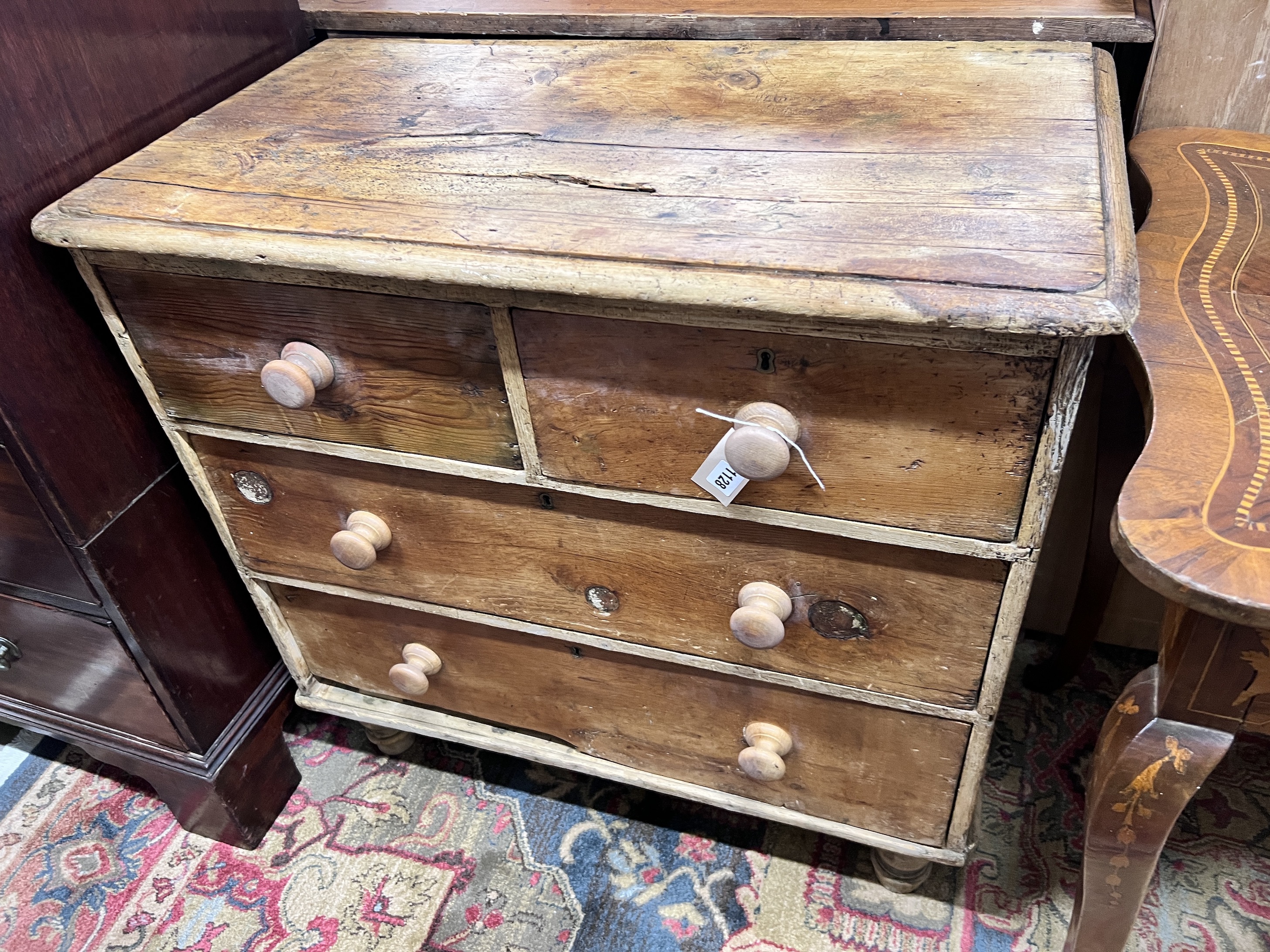 A late Victorian pine chest of four drawers, width 83cm